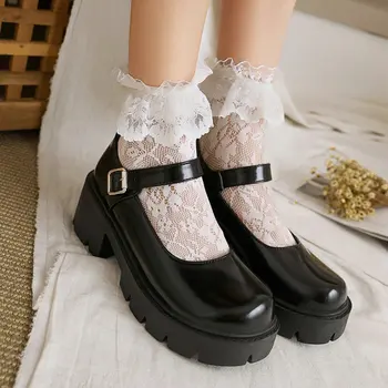 ZawsThia Patent PU Deri Yuvarlak Ayak İngiliz Japon Tatlı Kız Ayakkabı Platformu Tıknaz Topuklu Toka Askı Mary Janes Pompalar Lady 3