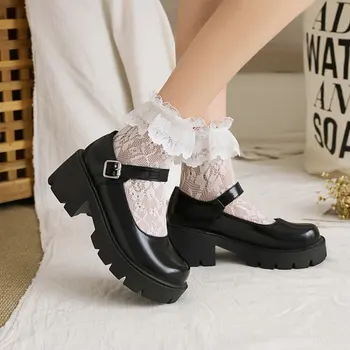 ZawsThia Patent PU Deri Yuvarlak Ayak İngiliz Japon Tatlı Kız Ayakkabı Platformu Tıknaz Topuklu Toka Askı Mary Janes Pompalar Lady 4