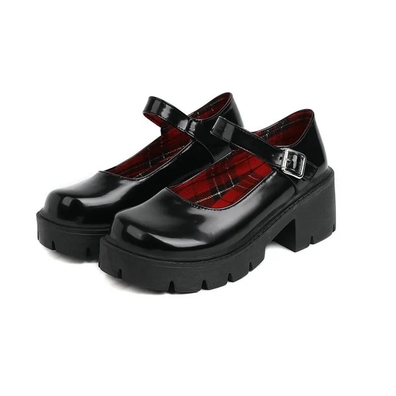 ZawsThia Patent PU Deri Yuvarlak Ayak İngiliz Japon Tatlı Kız Ayakkabı Platformu Tıknaz Topuklu Toka Askı Mary Janes Pompalar Lady 5