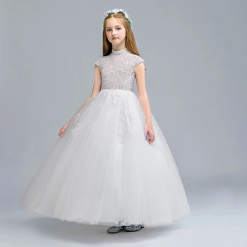 Çiçek Kız Elbise Prenses Dantel Payetli Balo Kat-Uzunluk Yüksek Tül Kolsuz Lüks Nakış Çocuklar Parti Etek H101