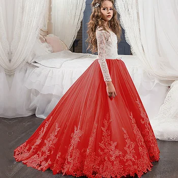 Çiçek Kız Elbise Uzun Kollu Vintage Düğün Amaçlar Için Brithday Parti Custom Made Prenses Tutu Payetli Aplike Çocuklar